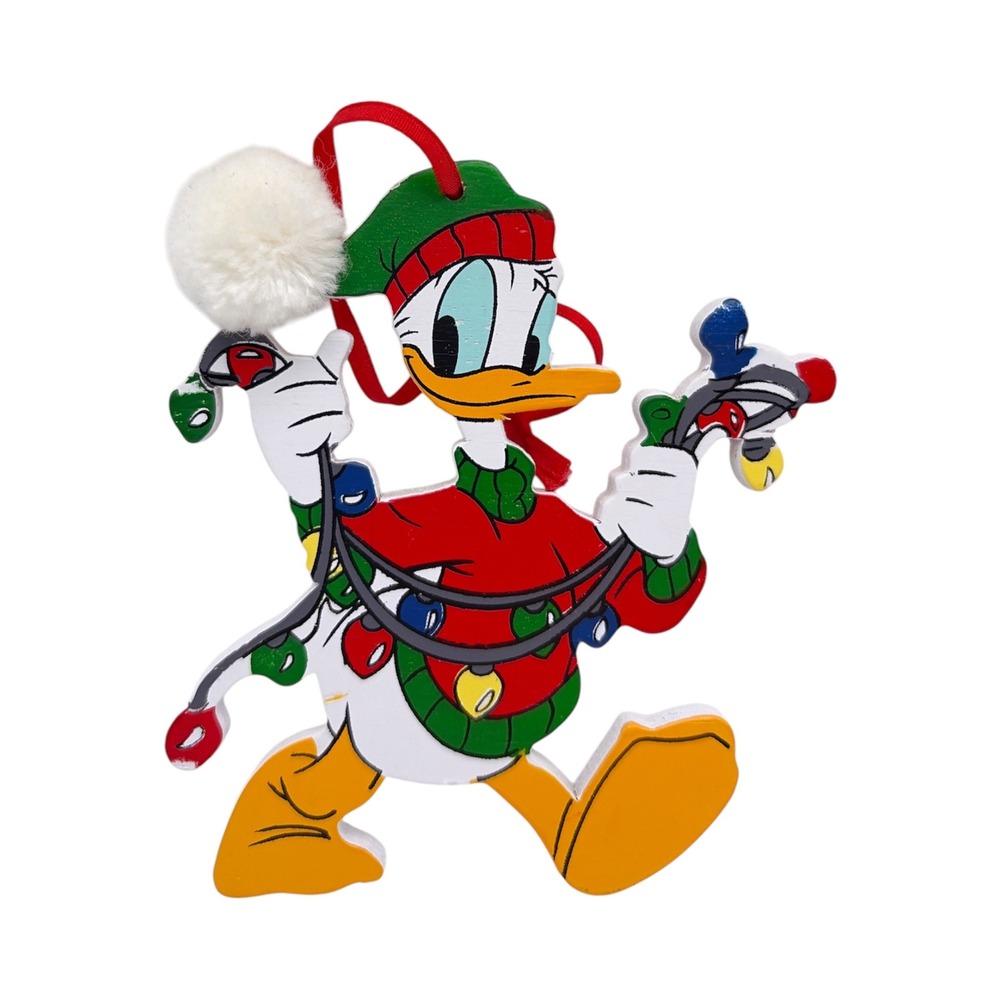 Vintage Walt Disney Co Donald Duck Wooden Christmas Ornament Tangled Lights